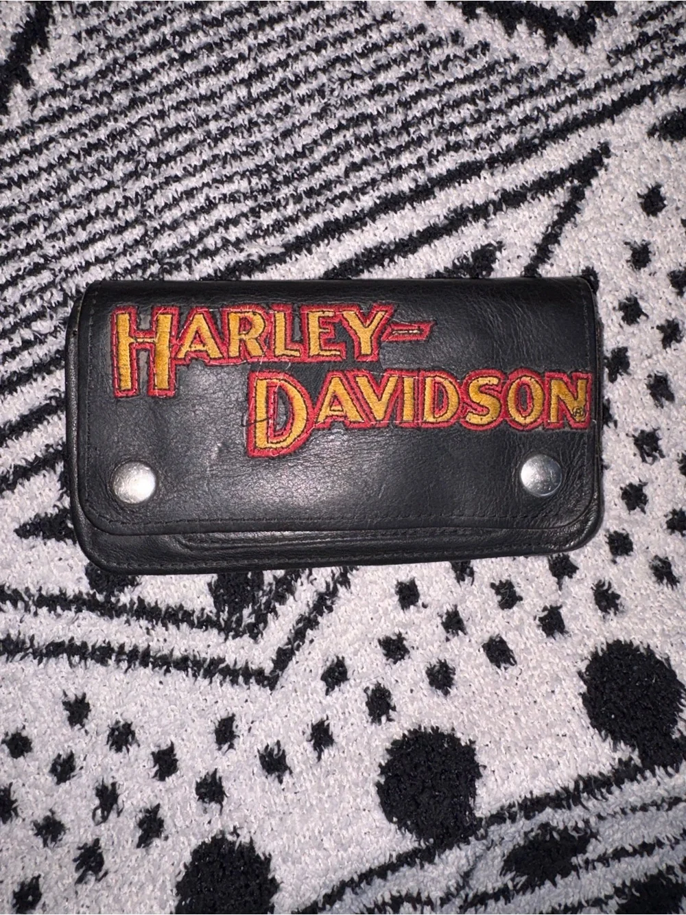 Harley-Davidson Black Leather Wallet with Red and Yellow Logo